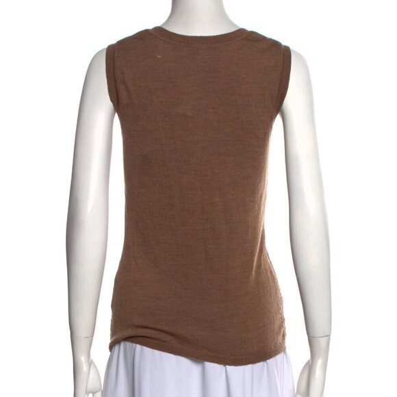 New Carolina Herrera 100% Virgin Wool Scoopneck Brown Vest Sweater NWT Medium - Picture 4 of 4